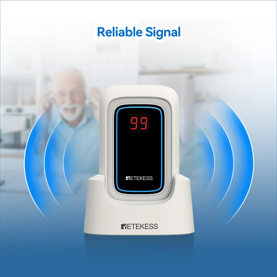 Retekess TH109S Caregiver Pager Wireless Calling System SOS Call Button Digital Display Screen For Clinic Home Care Hospital