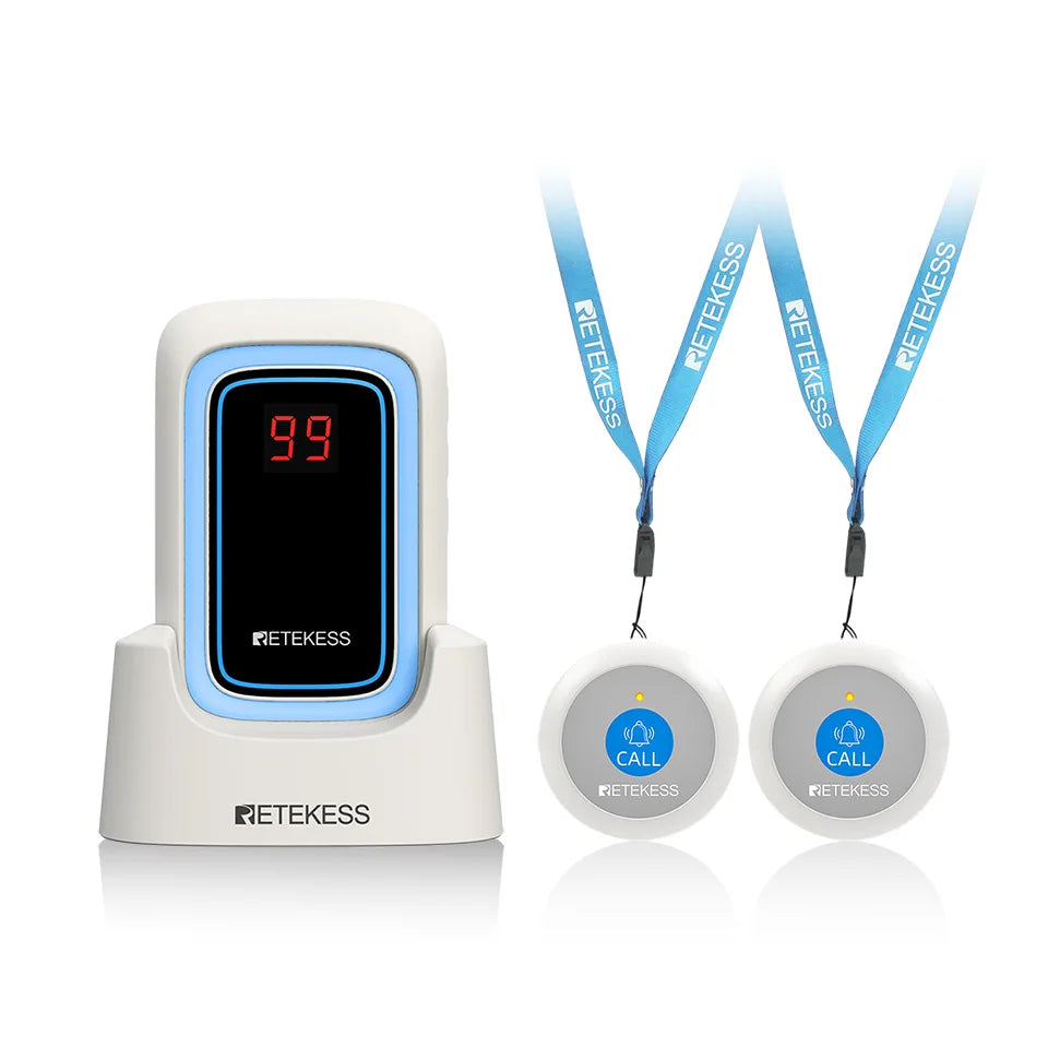 Retekess TH109S Caregiver Pager Wireless Calling System SOS Call Button Digital Display Screen For Clinic Home Care Hospital