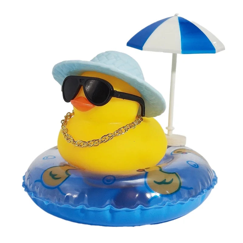 NEW! Cute Summer Car Rubber Duck Decoration Dashboard Car Ornament Duck  Accessories with Sunhat Sun Umbrella