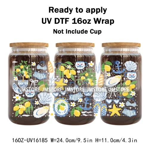 Summer Fruit Coquette Bow Book Cup School 16OZ UV DTF Cup Wraps Ready To Apply Waterproof Transfer Stickers For Libbey Glass Can