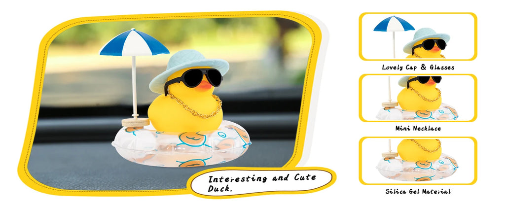 NEW! Cute Summer Car Rubber Duck Decoration Dashboard Car Ornament Duck  Accessories with Sunhat Sun Umbrella