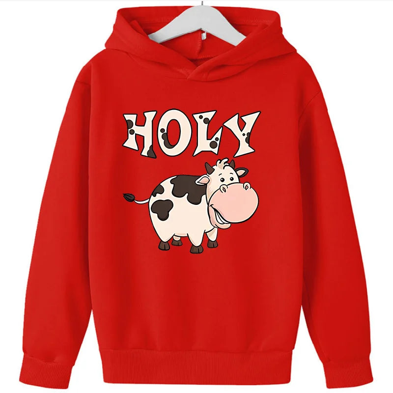 Summer Dairy Cattle Print Fashionable Hoodie Sweatshirt Children's Top Clothing Sweatshirt Sweaters for Kids