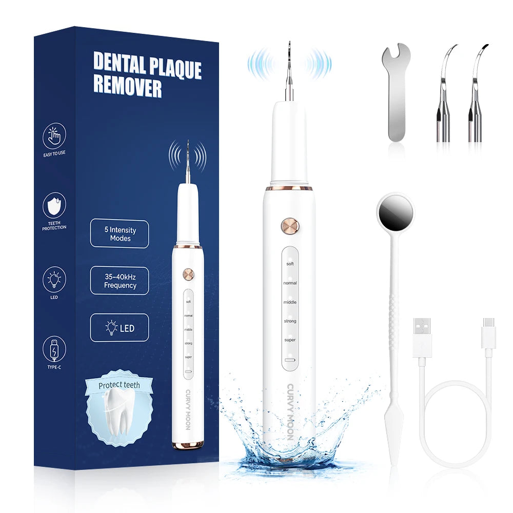 CURVY MOON T4 Electric Ultrasonic Tooth Cleaner Tartar Remover Tooth Stain Cleaning Tools Personal Teeth Whitening Home Care
