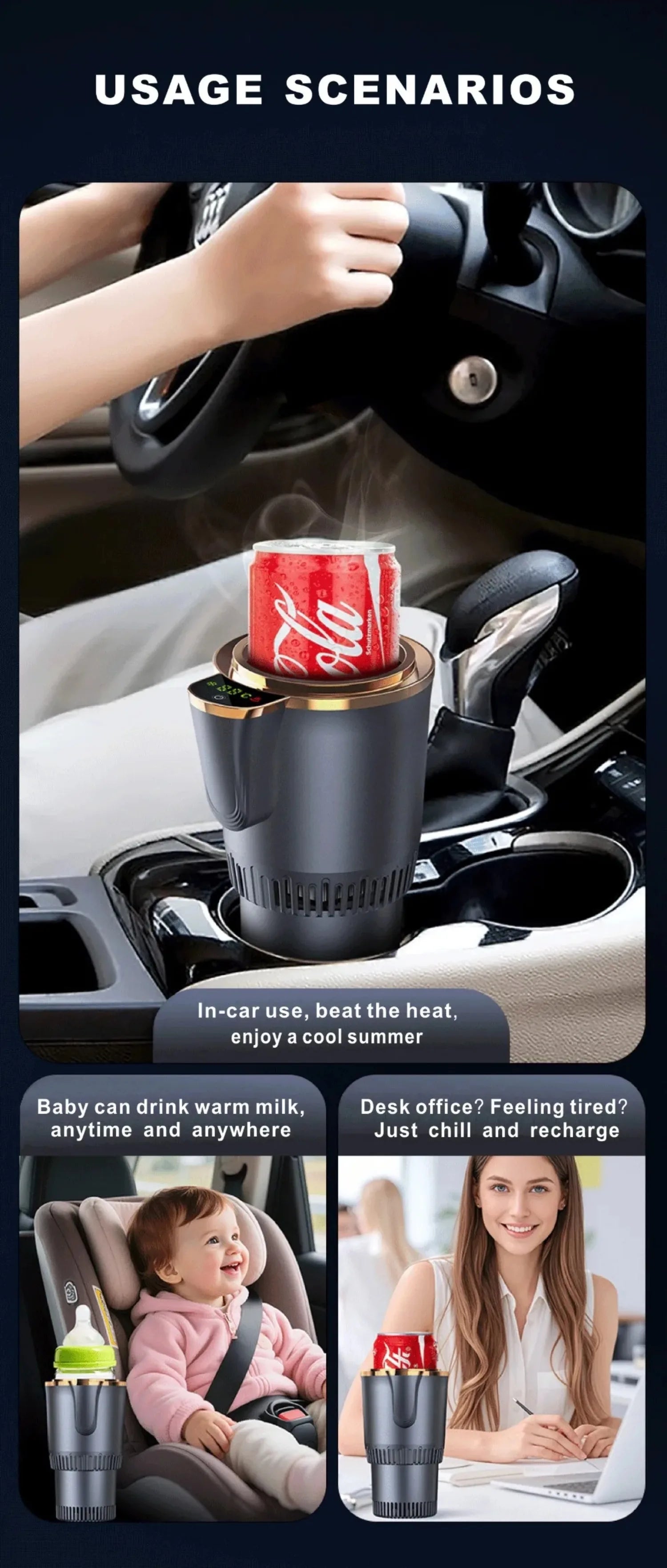 -3℃ to 60℃ LED Display Semiconductor Beverage Cooler Warmer 12V 36W Car Heating and Cooling Cup for Car Road Trip Fast Cooling
