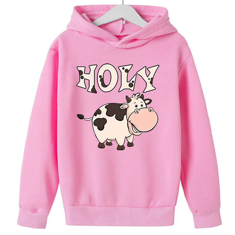 Summer Dairy Cattle Print Fashionable Hoodie Sweatshirt Children's Top Clothing Sweatshirt Sweaters for Kids