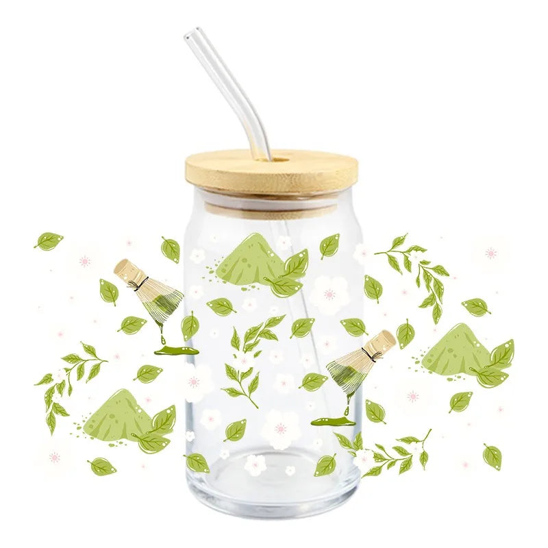 Summer Drink Design Series Easy Peel Waterproof DIY Decals 3D Transfers UV DTF Stickers 16oz Green Cucumber Theme