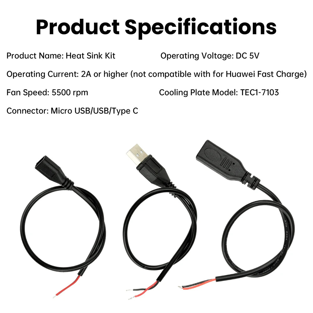 DC 5V Phone Cooler DIY Kit Semiconductor Cooling Chip TEC1-7103 Heat-Conducting Fan Silent Tablet Cooling Wonder Fan