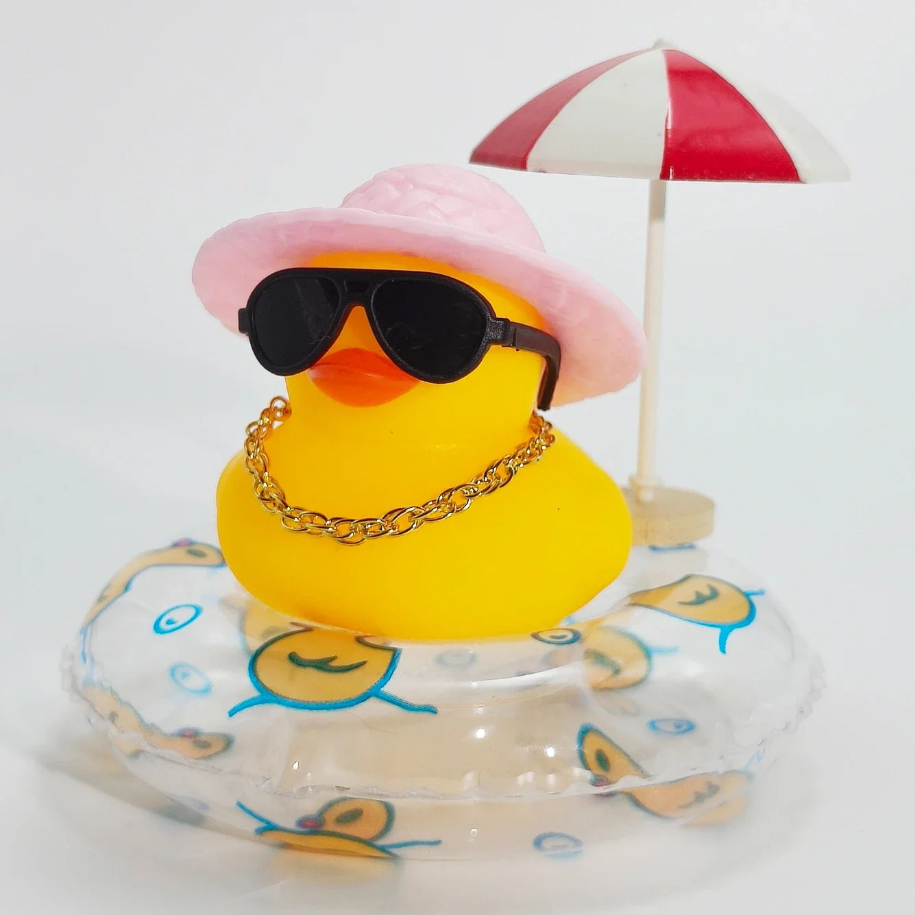 NEW! Cute Summer Car Rubber Duck Decoration Dashboard Car Ornament Duck  Accessories with Sunhat Sun Umbrella