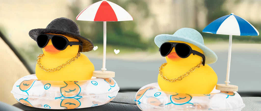 NEW! Cute Summer Car Rubber Duck Decoration Dashboard Car Ornament Duck  Accessories with Sunhat Sun Umbrella
