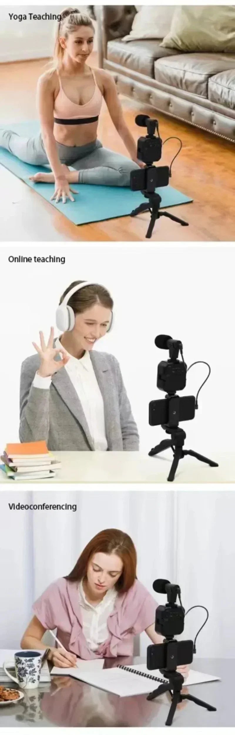 Smartphone Vlogging Kit With Tripod Phone Holder Mini Microphone LED Fill Light Starter For TikTok Live Stream Video YouTube
