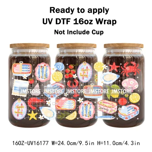 Summer Fruit Coquette Bow Book Cup School 16OZ UV DTF Cup Wraps Ready To Apply Waterproof Transfer Stickers For Libbey Glass Can