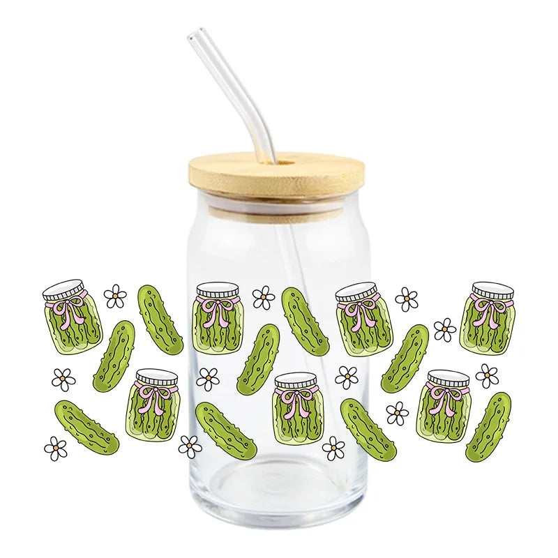 Summer Drink Design Series Easy Peel Waterproof DIY Decals 3D Transfers UV DTF Stickers 16oz Green Cucumber Theme