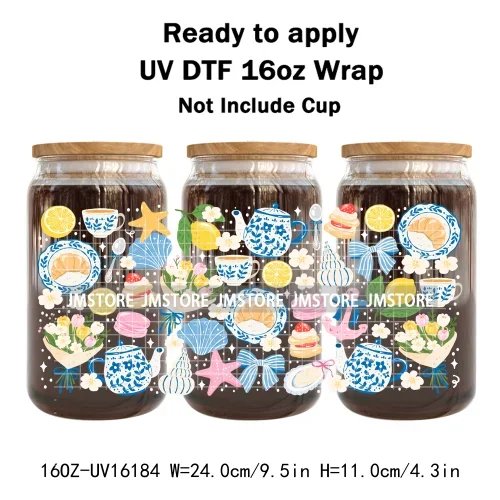 Summer Fruit Coquette Bow Book Cup School 16OZ UV DTF Cup Wraps Ready To Apply Waterproof Transfer Stickers For Libbey Glass Can