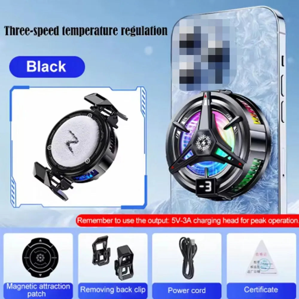 Semiconductor Phone Cooler Powerful Cooling Magnetic & Clip 2-in-1 Digital Display for Gaming Live Broadcast Mobile Phone Cooler