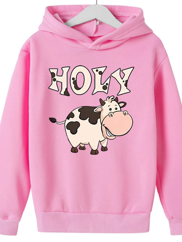 Summer Dairy Cattle Print Fashionable Hoodie Sweatshirt Children's Top Clothing Sweatshirt Sweaters for Kids