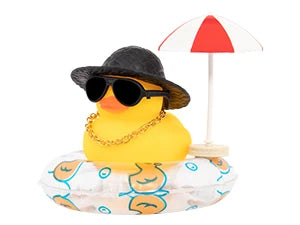 NEW! Cute Summer Car Rubber Duck Decoration Dashboard Car Ornament Duck  Accessories with Sunhat Sun Umbrella