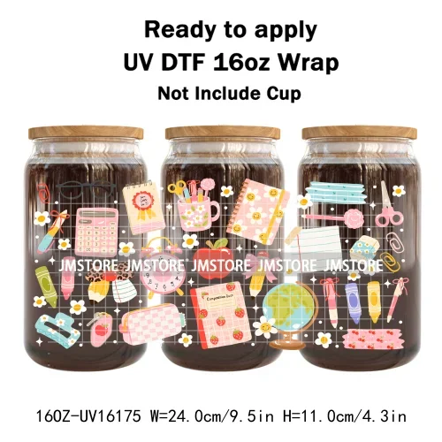 Summer Fruit Coquette Bow Book Cup School 16OZ UV DTF Cup Wraps Ready To Apply Waterproof Transfer Stickers For Libbey Glass Can