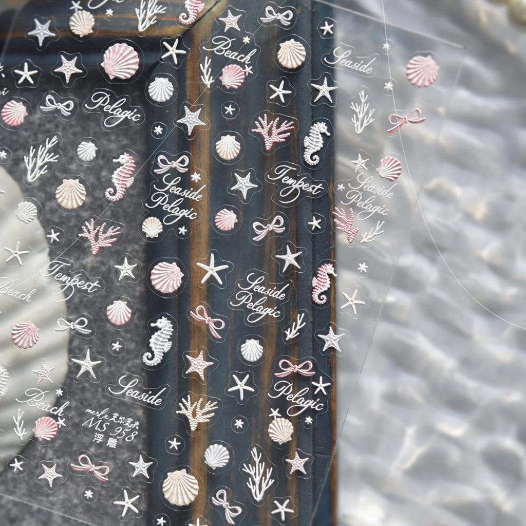 Summer Fruit Dessert 5D Nail Decals Ice Cream Bar Cone Sundae Fresh Orange Peach Blueberry Cherry Star Bow Nail Art Stickers DIY