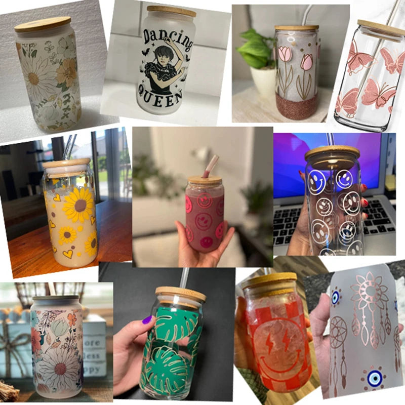 Summer Drink Design Series Easy Peel Waterproof DIY Decals 3D Transfers UV DTF Stickers 16oz Green Cucumber Theme