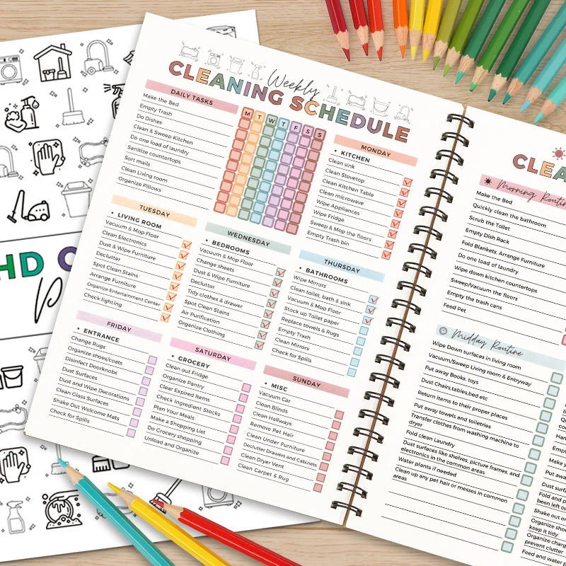 1 Functional Cleaning Plan and Checklist Spiral Notebook, a Must-Have Useful Cleaning Task Tracker, Designed for Managing Daily Household Cleaning Tasks, Suitable for All Seasons