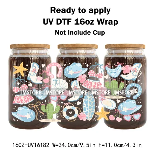 Summer Fruit Coquette Bow Book Cup School 16OZ UV DTF Cup Wraps Ready To Apply Waterproof Transfer Stickers For Libbey Glass Can