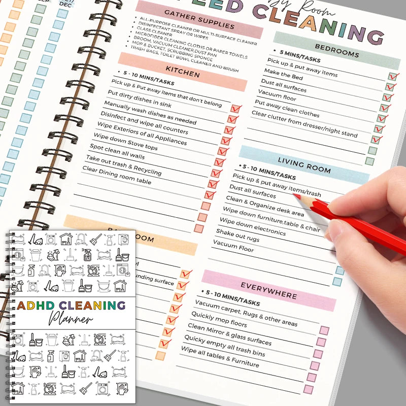 1 Functional Cleaning Plan and Checklist Spiral Notebook, a Must-Have Useful Cleaning Task Tracker, Designed for Managing Daily Household Cleaning Tasks, Suitable for All Seasons