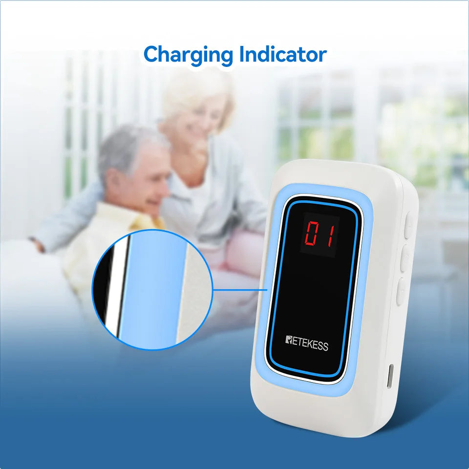 Retekess TH109S Caregiver Pager Wireless Calling System SOS Call Button Digital Display Screen For Clinic Home Care Hospital