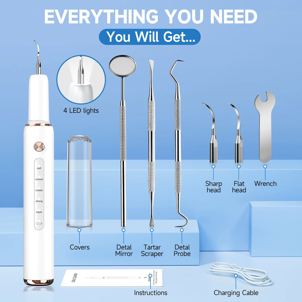 CURVY MOON T4 Electric Ultrasonic Tooth Cleaner Tartar Remover Tooth Stain Cleaning Tools Personal Teeth Whitening Home Care