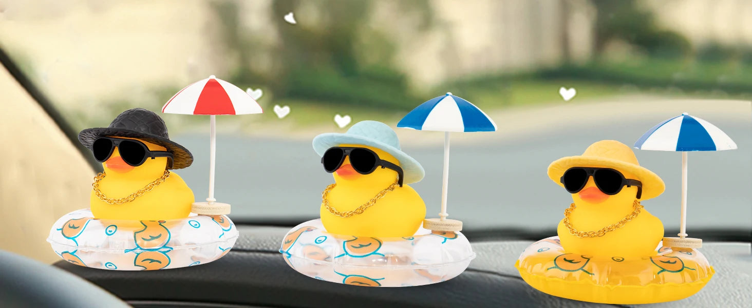 NEW! Cute Summer Car Rubber Duck Decoration Dashboard Car Ornament Duck  Accessories with Sunhat Sun Umbrella