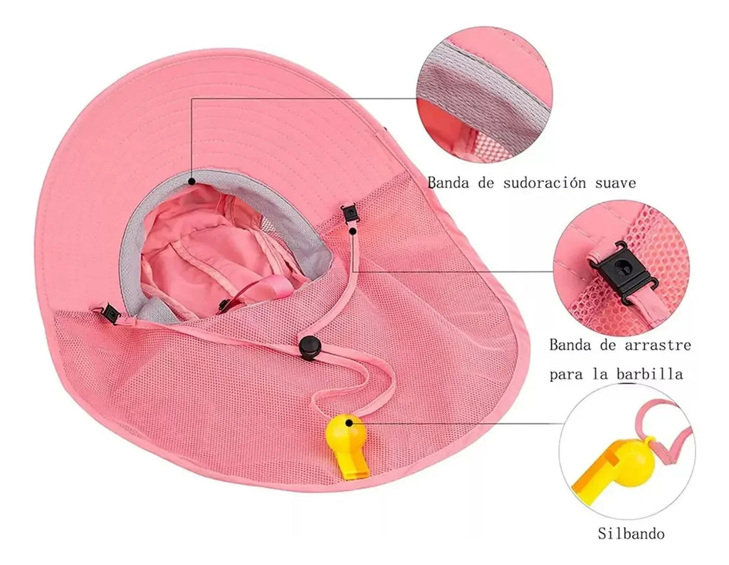 Summer Kids Bucket Hat Sunscreen UV Resistant Cotton Beach Hat with Adjustable Rope Whistle for Boys Girls Outdoor
