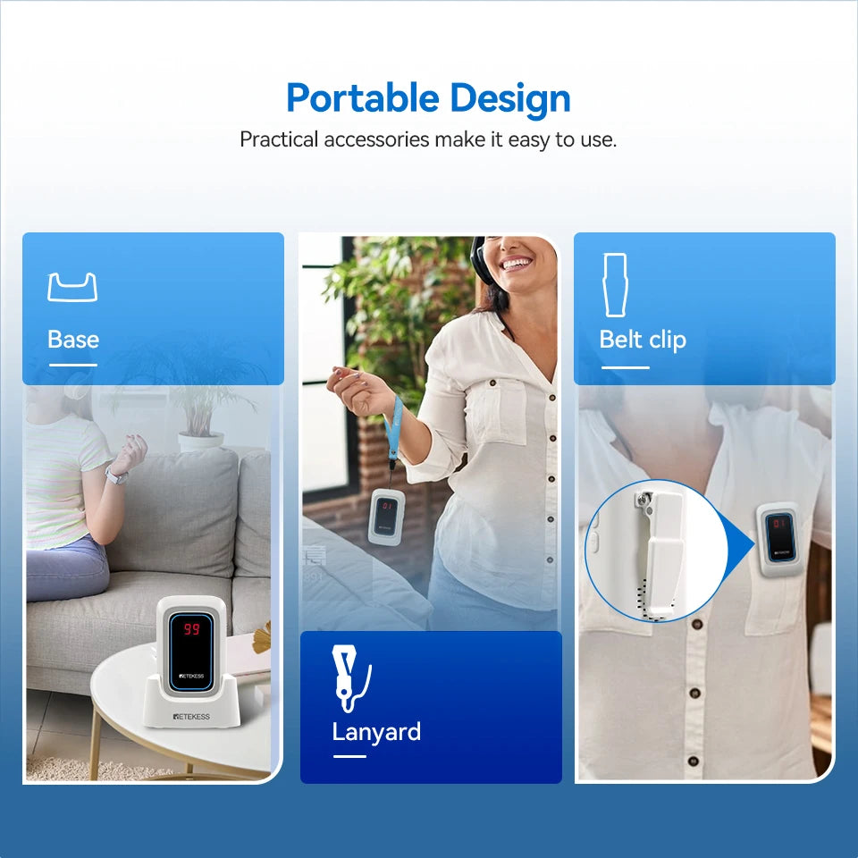 Retekess TH109S Caregiver Pager Wireless Calling System SOS Call Button Digital Display Screen For Clinic Home Care Hospital