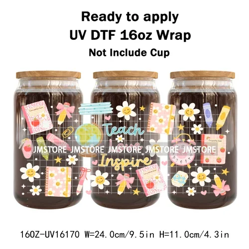 Summer Fruit Coquette Bow Book Cup School 16OZ UV DTF Cup Wraps Ready To Apply Waterproof Transfer Stickers For Libbey Glass Can