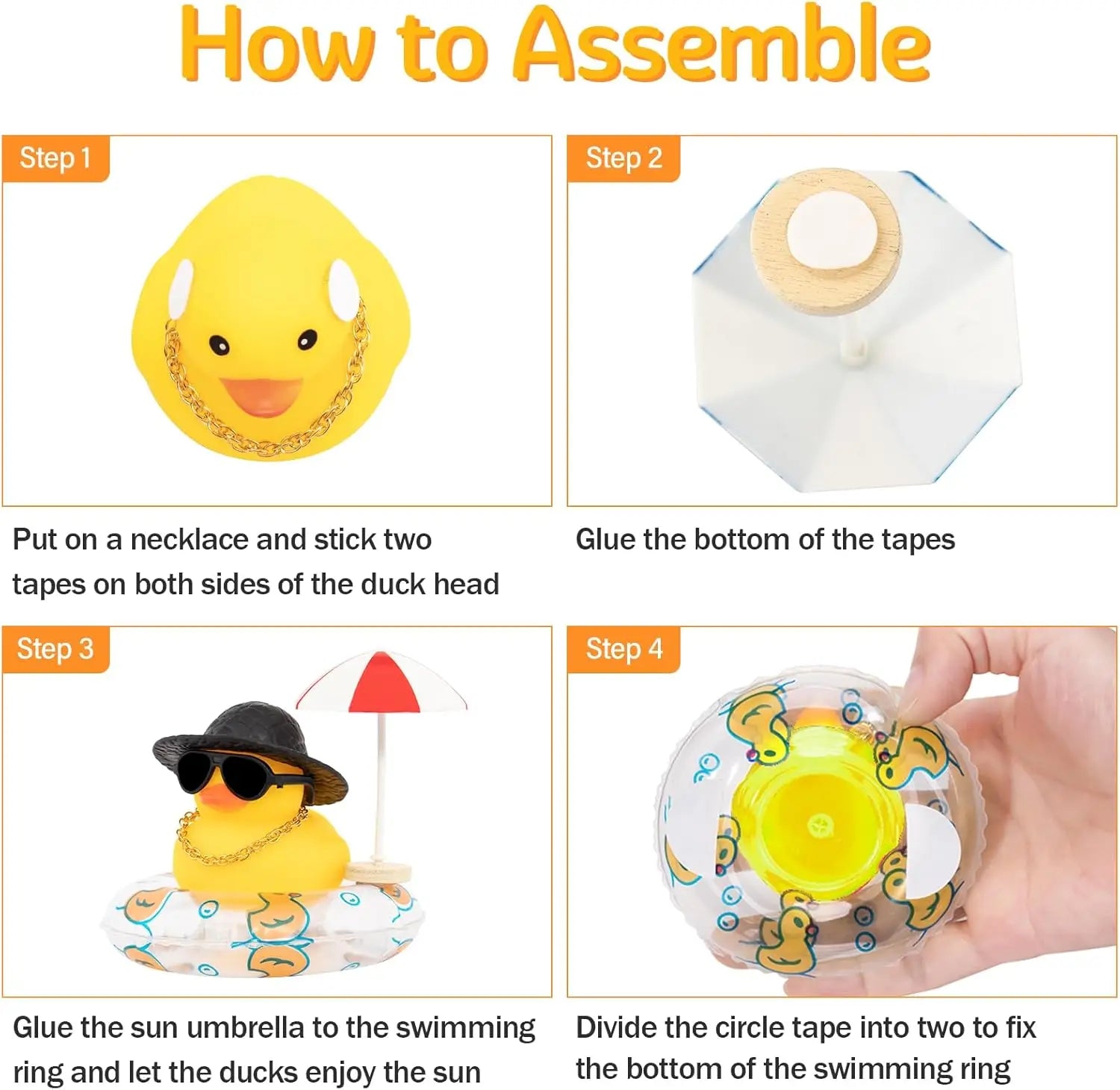 NEW! Cute Summer Car Rubber Duck Decoration Dashboard Car Ornament Duck  Accessories with Sunhat Sun Umbrella