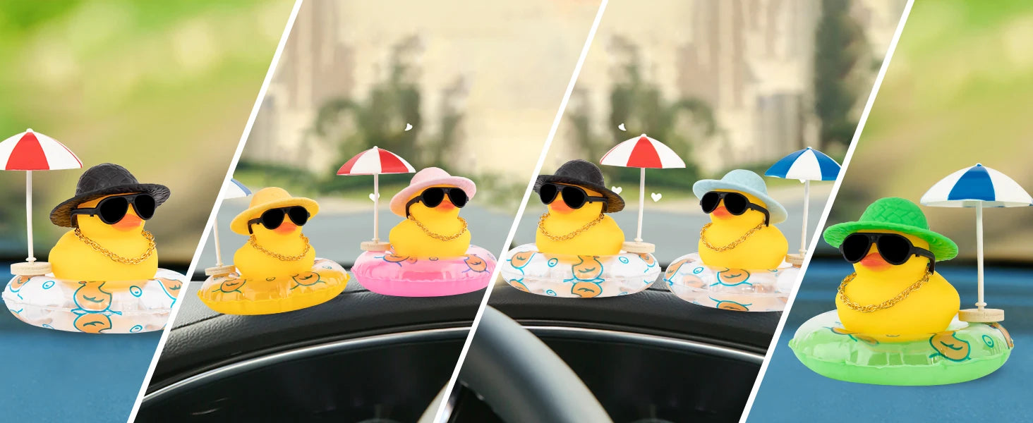 NEW! Cute Summer Car Rubber Duck Decoration Dashboard Car Ornament Duck  Accessories with Sunhat Sun Umbrella