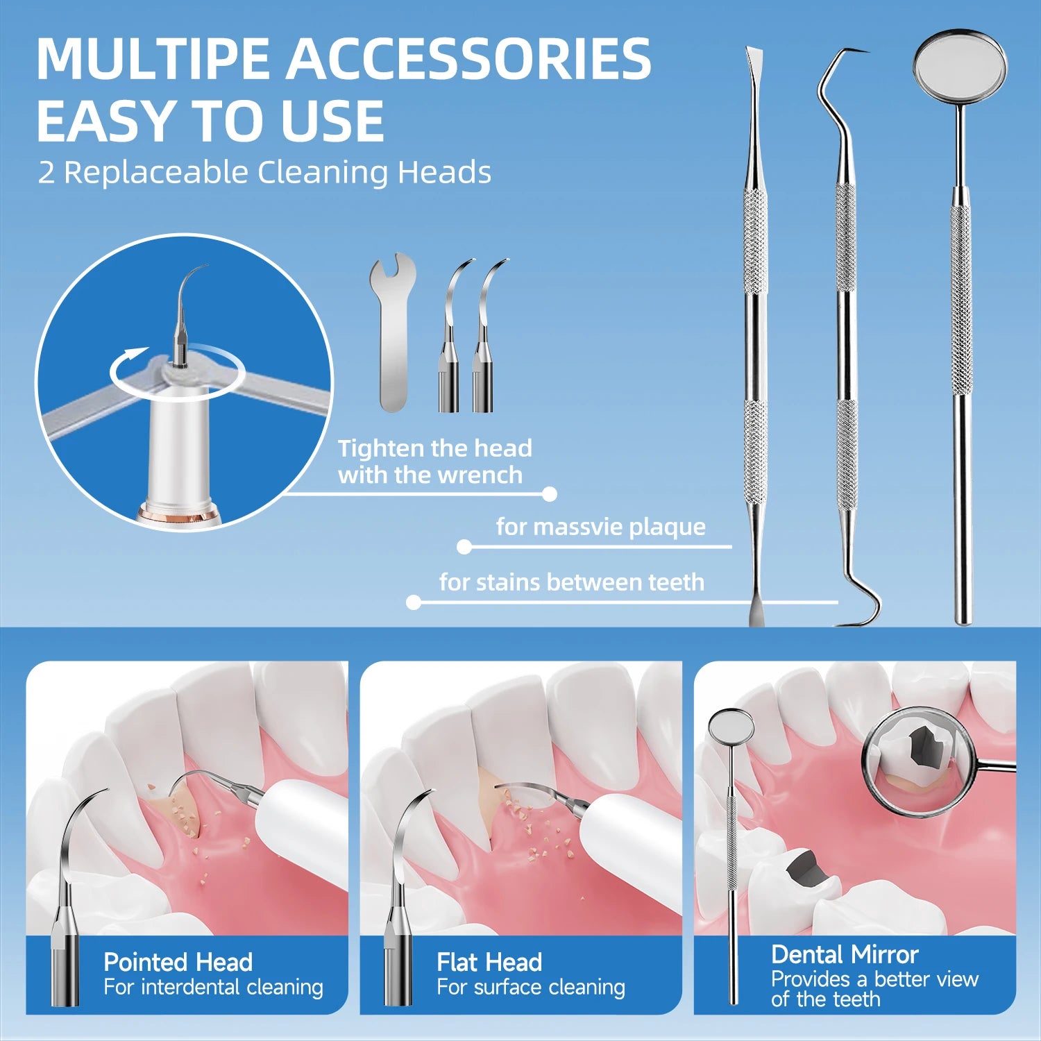 CURVY MOON T4 Electric Ultrasonic Tooth Cleaner Tartar Remover Tooth Stain Cleaning Tools Personal Teeth Whitening Home Care