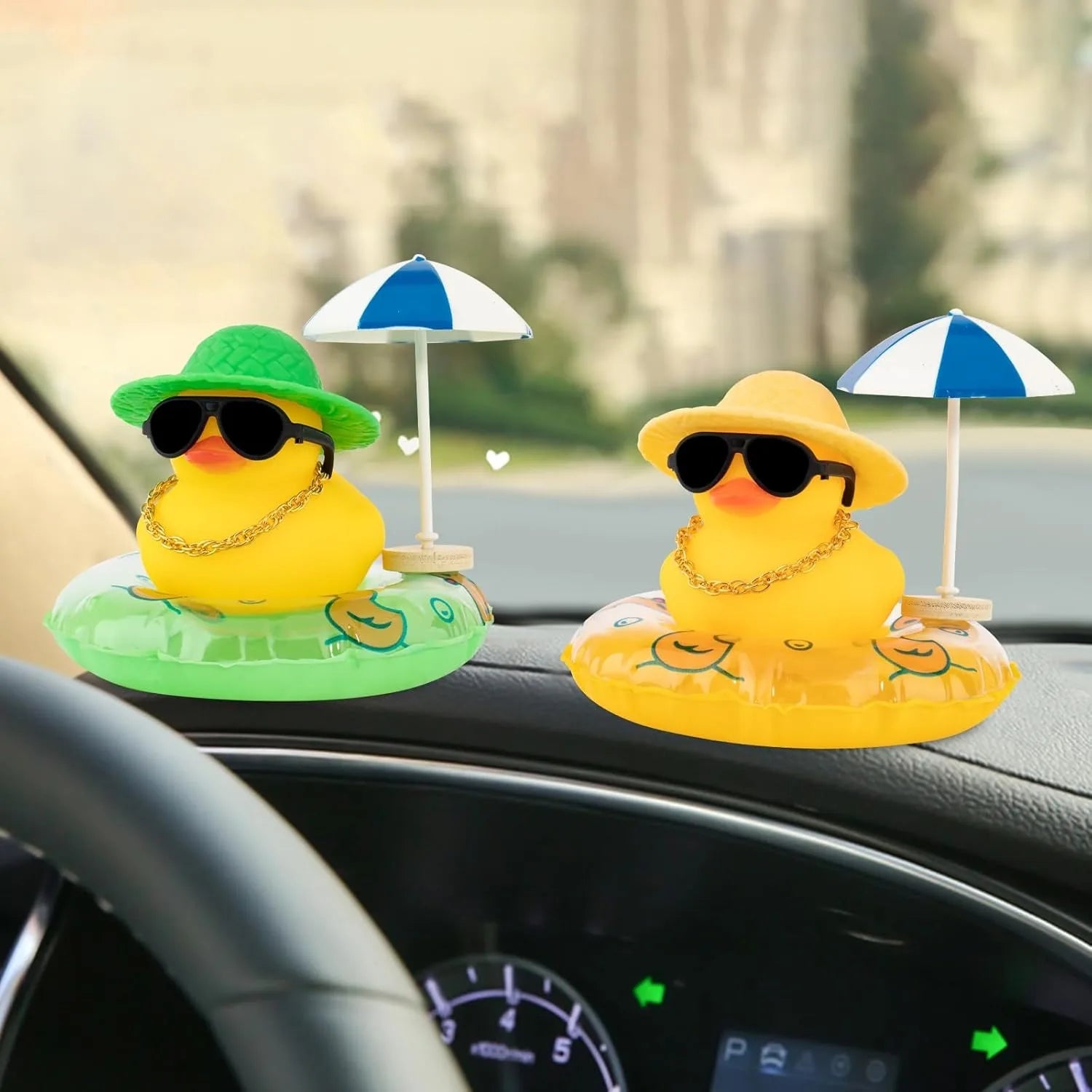NEW! Cute Summer Car Rubber Duck Decoration Dashboard Car Ornament Duck  Accessories with Sunhat Sun Umbrella