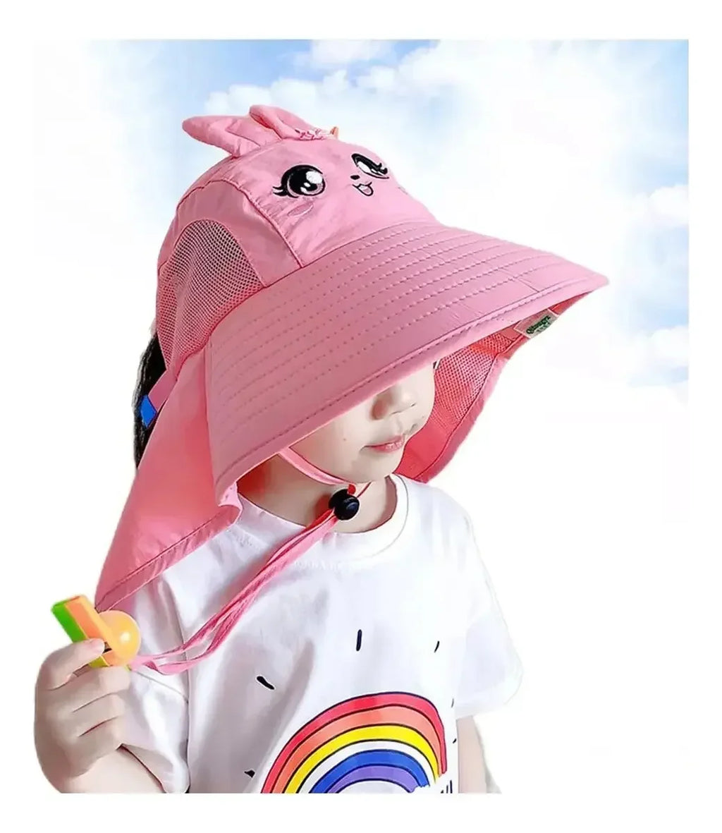 Summer Kids Bucket Hat Sunscreen UV Resistant Cotton Beach Hat with Adjustable Rope Whistle for Boys Girls Outdoor
