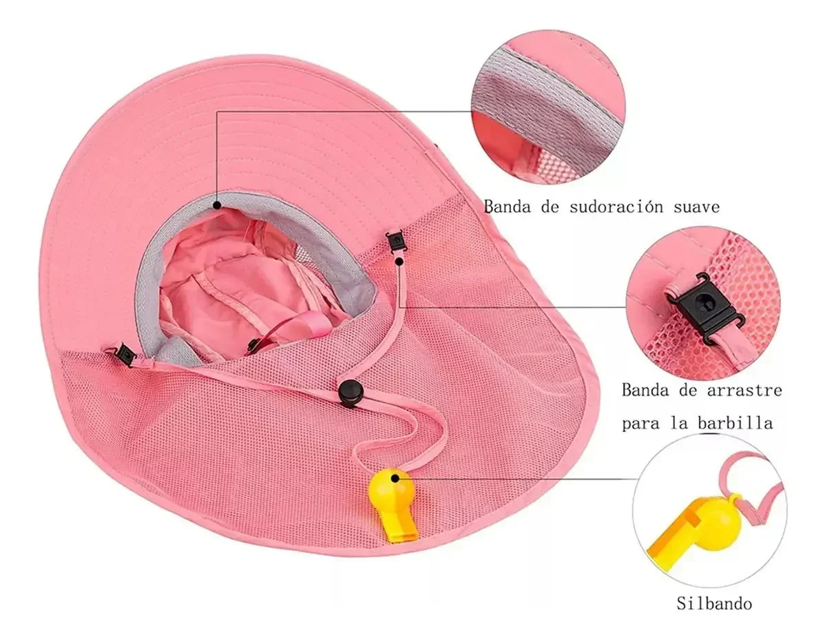 Summer Kids Bucket Hat Sunscreen UV Resistant Cotton Beach Hat with Adjustable Rope Whistle for Boys Girls Outdoor