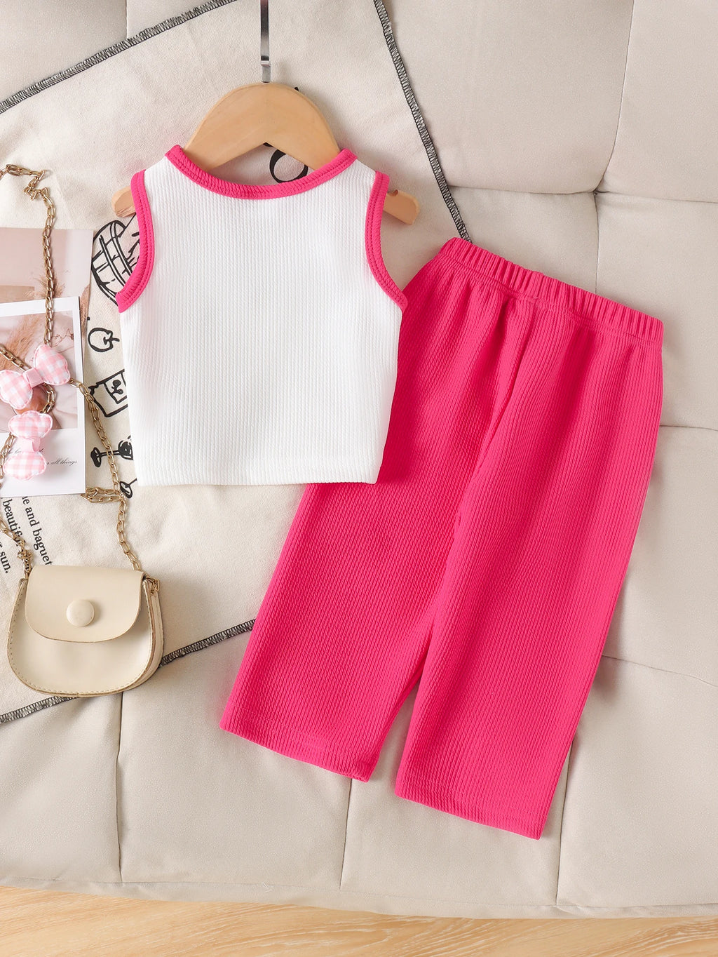 Cross-border summer new collection for girls, comfortable and stylish, suitable for ages 1-3. Bow tie white vest + long pants.