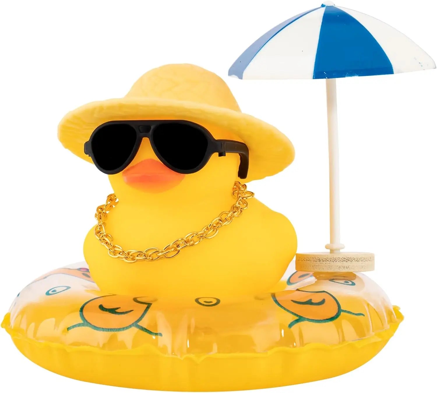 NEW! Cute Summer Car Rubber Duck Decoration Dashboard Car Ornament Duck  Accessories with Sunhat Sun Umbrella