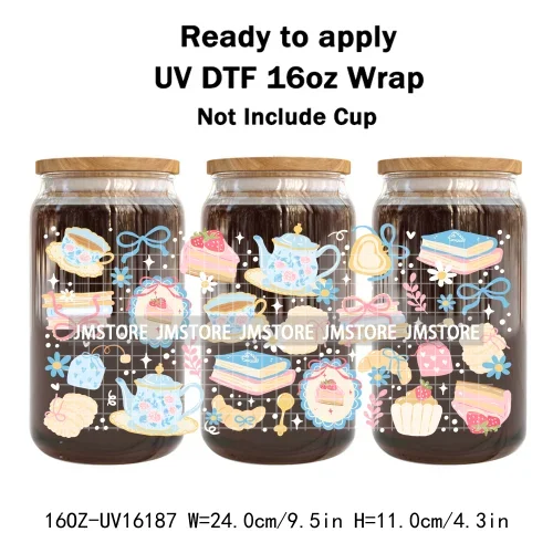 Summer Fruit Coquette Bow Book Cup School 16OZ UV DTF Cup Wraps Ready To Apply Waterproof Transfer Stickers For Libbey Glass Can