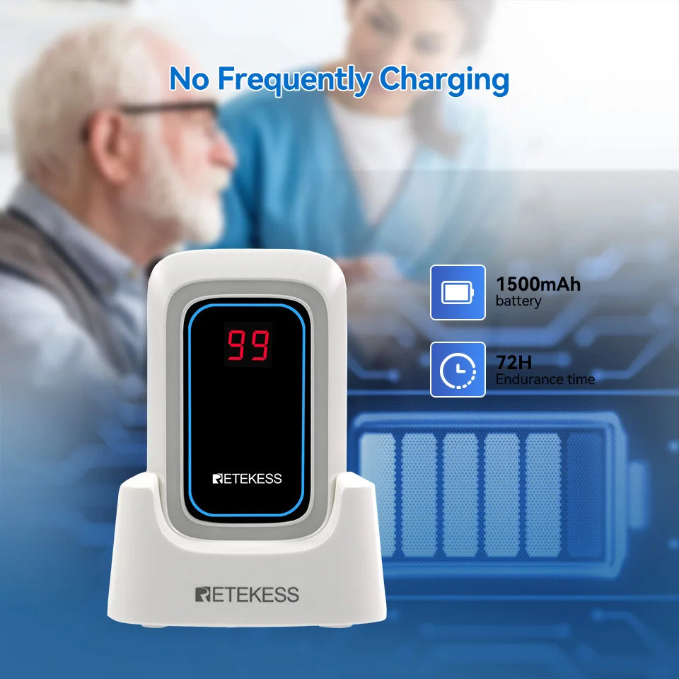 Retekess TH109S Caregiver Pager Wireless Calling System SOS Call Button Digital Display Screen For Clinic Home Care Hospital
