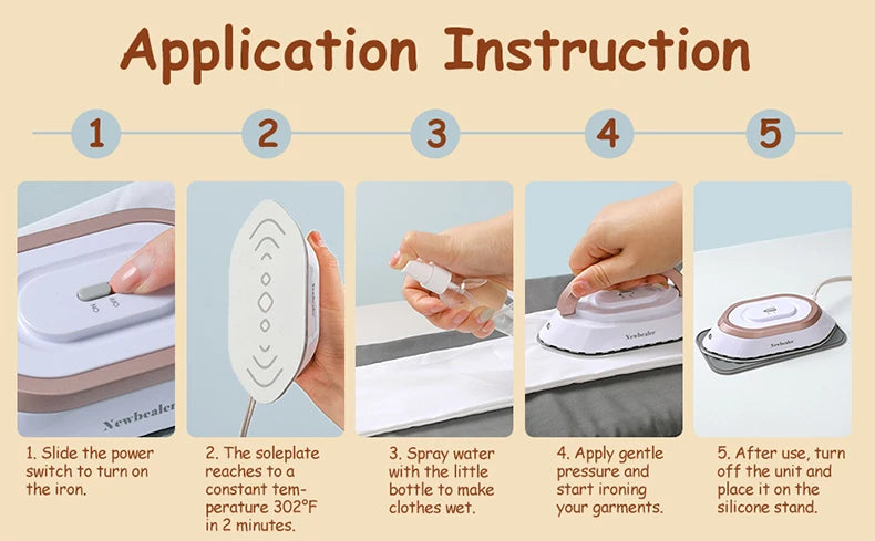 YUNCHI Portable Mini Electric Iron Dual-voltage Non-steam Travel Dry Iron 100-240V