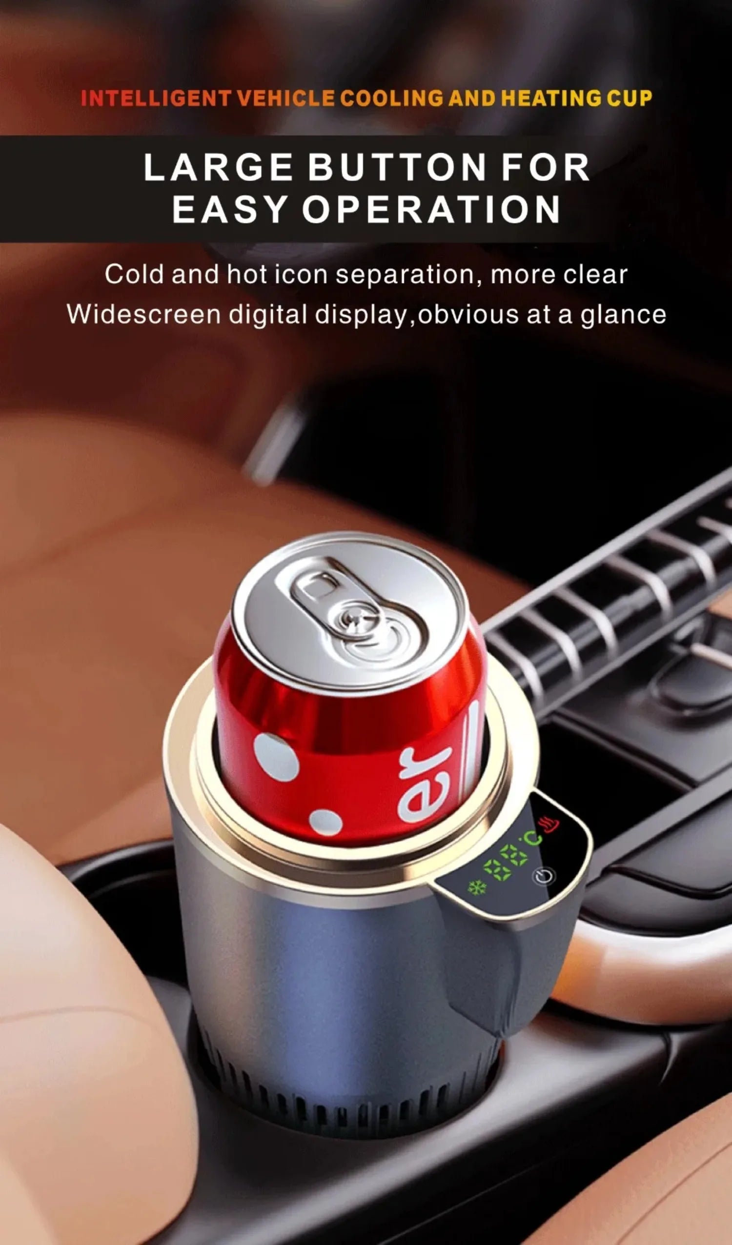 -3℃ to 60℃ LED Display Semiconductor Beverage Cooler Warmer 12V 36W Car Heating and Cooling Cup for Car Road Trip Fast Cooling