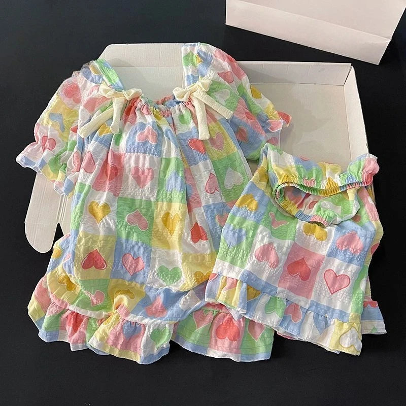 Summer Kawaii Lolita Style Strawberry Embroidery Pajamas Set Girl Cute Short Sleeve Tops Shorts Suit Women Sweet Homewear Pijama