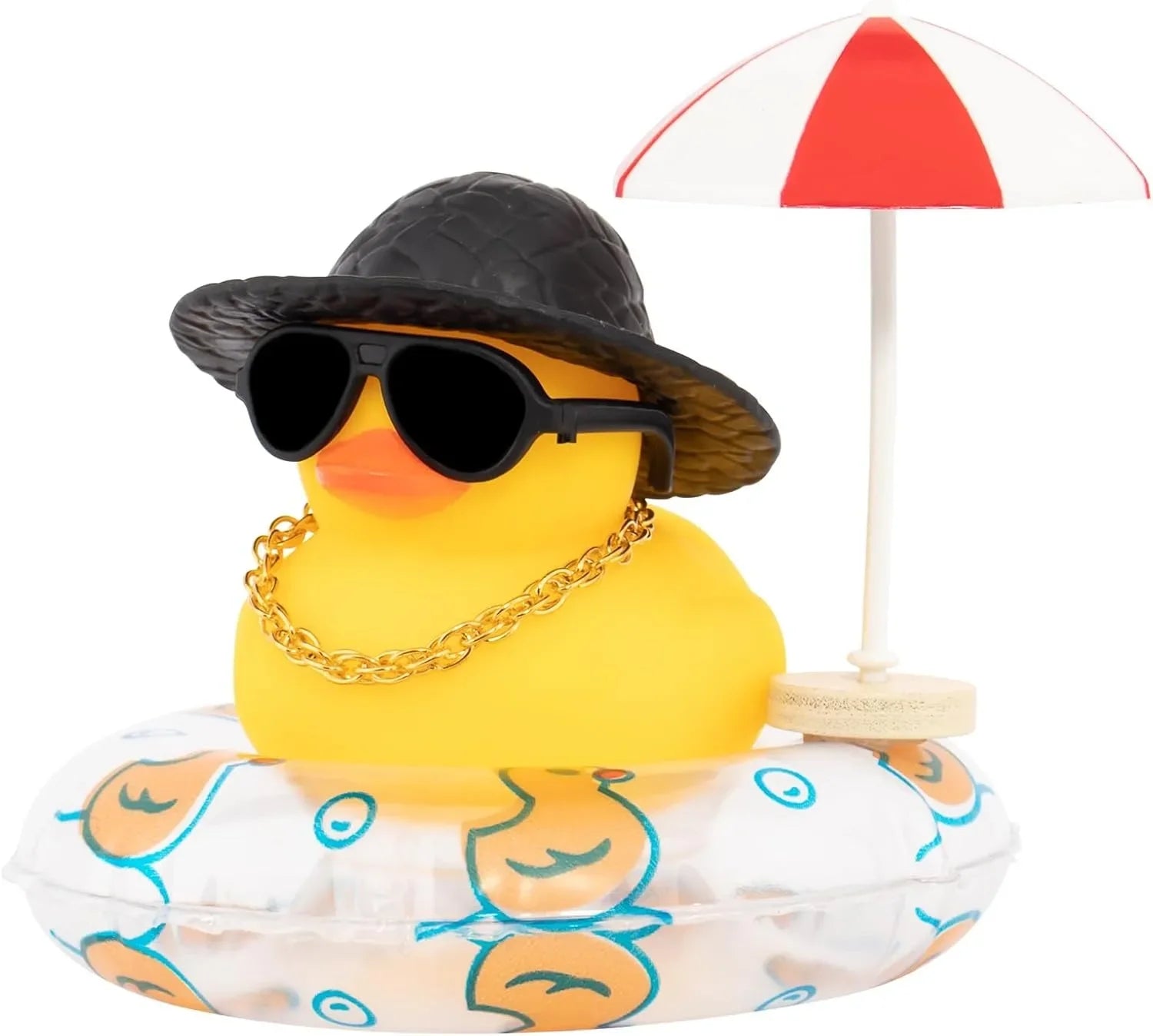 NEW! Cute Summer Car Rubber Duck Decoration Dashboard Car Ornament Duck  Accessories with Sunhat Sun Umbrella