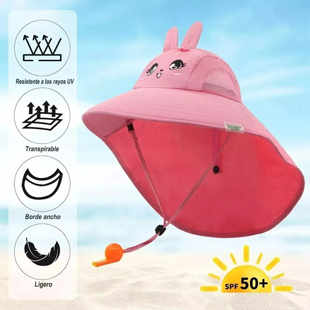 Summer Kids Bucket Hat Sunscreen UV Resistant Cotton Beach Hat with Adjustable Rope Whistle for Boys Girls Outdoor