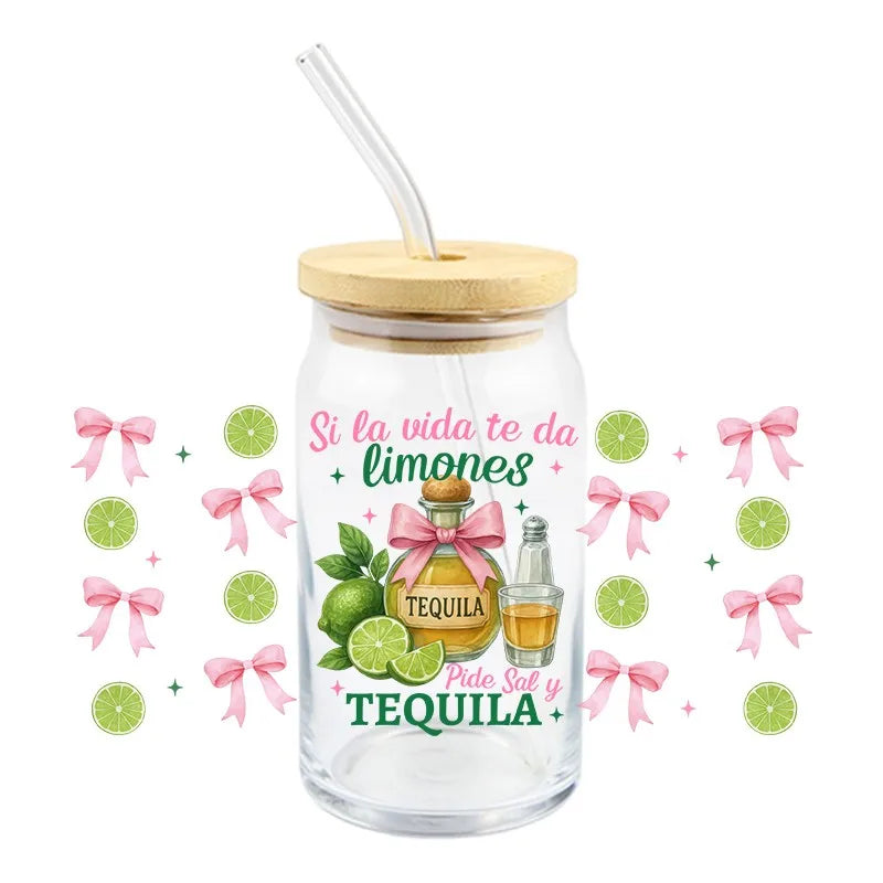 Summer Drink Design Series Easy Peel Waterproof DIY Decals 3D Transfers UV DTF Stickers 16oz Green Cucumber Theme