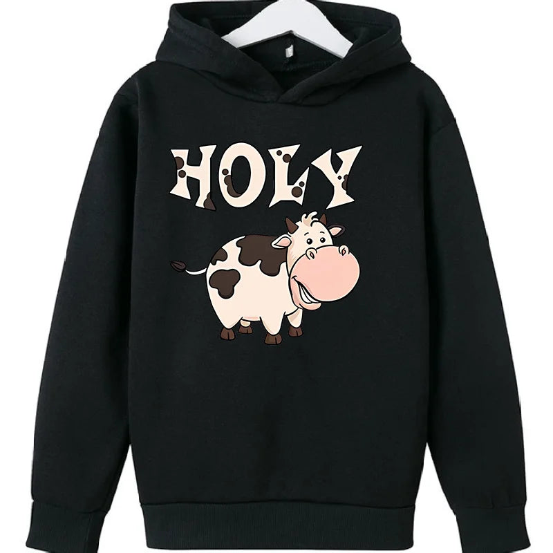 Summer Dairy Cattle Print Fashionable Hoodie Sweatshirt Children's Top Clothing Sweatshirt Sweaters for Kids