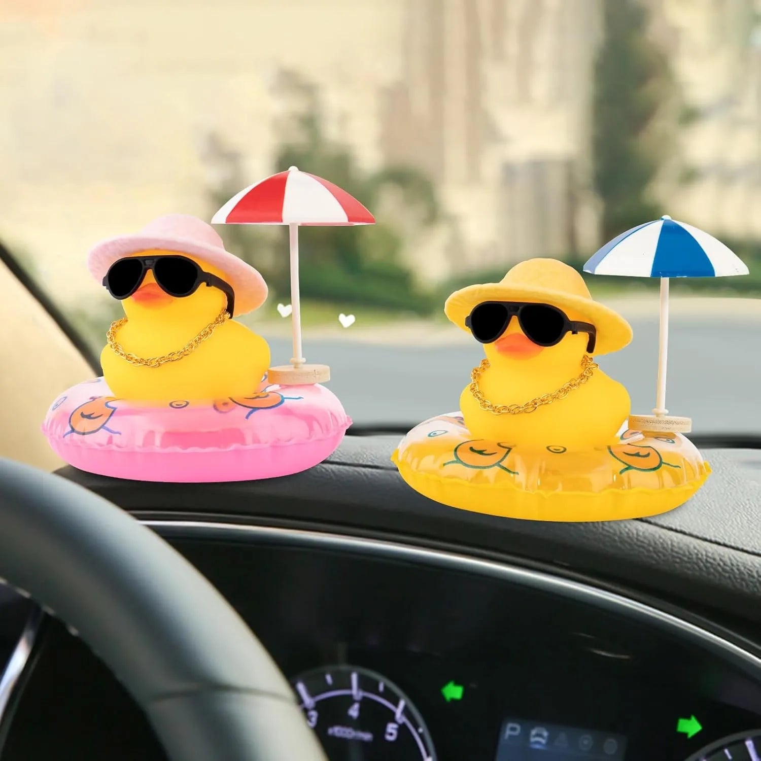 NEW! Cute Summer Car Rubber Duck Decoration Dashboard Car Ornament Duck  Accessories with Sunhat Sun Umbrella